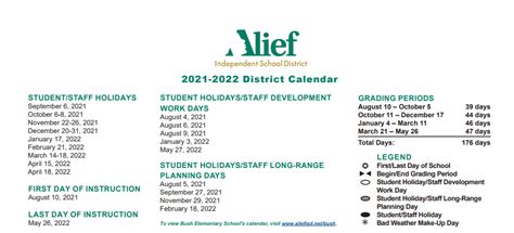 Alief Calendar 2021